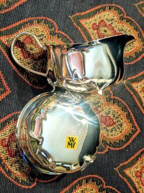 WMF Ikora Silver-Plated Cream & Sugar Set - Germany - MCM - EP Brass - VTG 1966